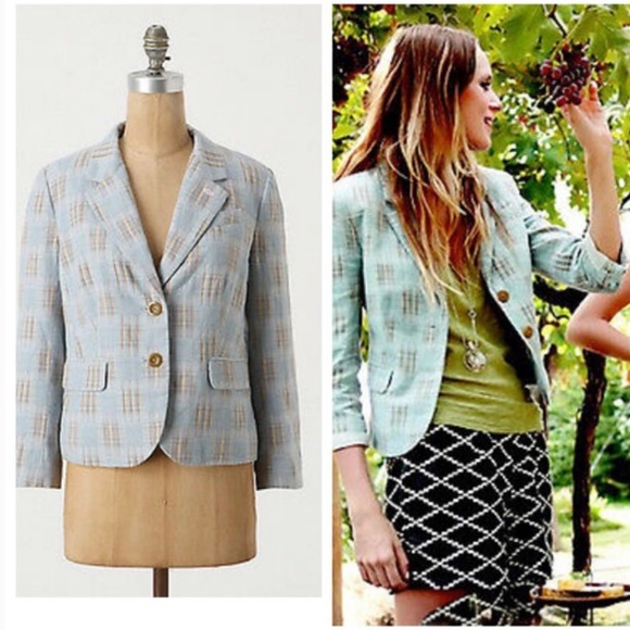 🆕 without tags but never worn. Anthropologie Fading Madras Blazer - Picture 2 of 8